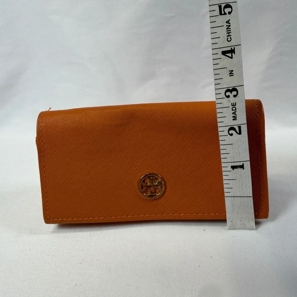 Tory Burch Eyeglass Case Womens OS Orange Saffiano Leather Robinson Logo Pouch